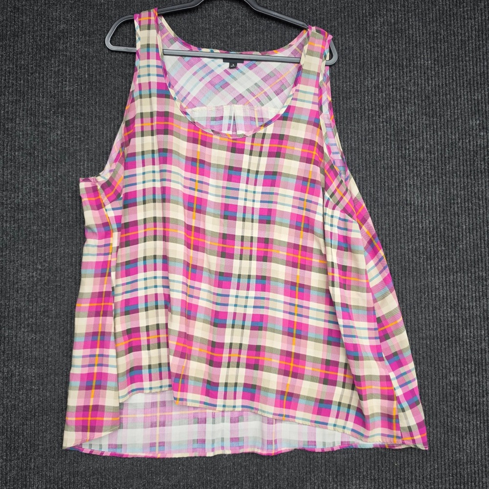 Torrid Womens Size 3 Plaid Sleeveless Tank Top Pink Blue Multi Color Scoop Neck